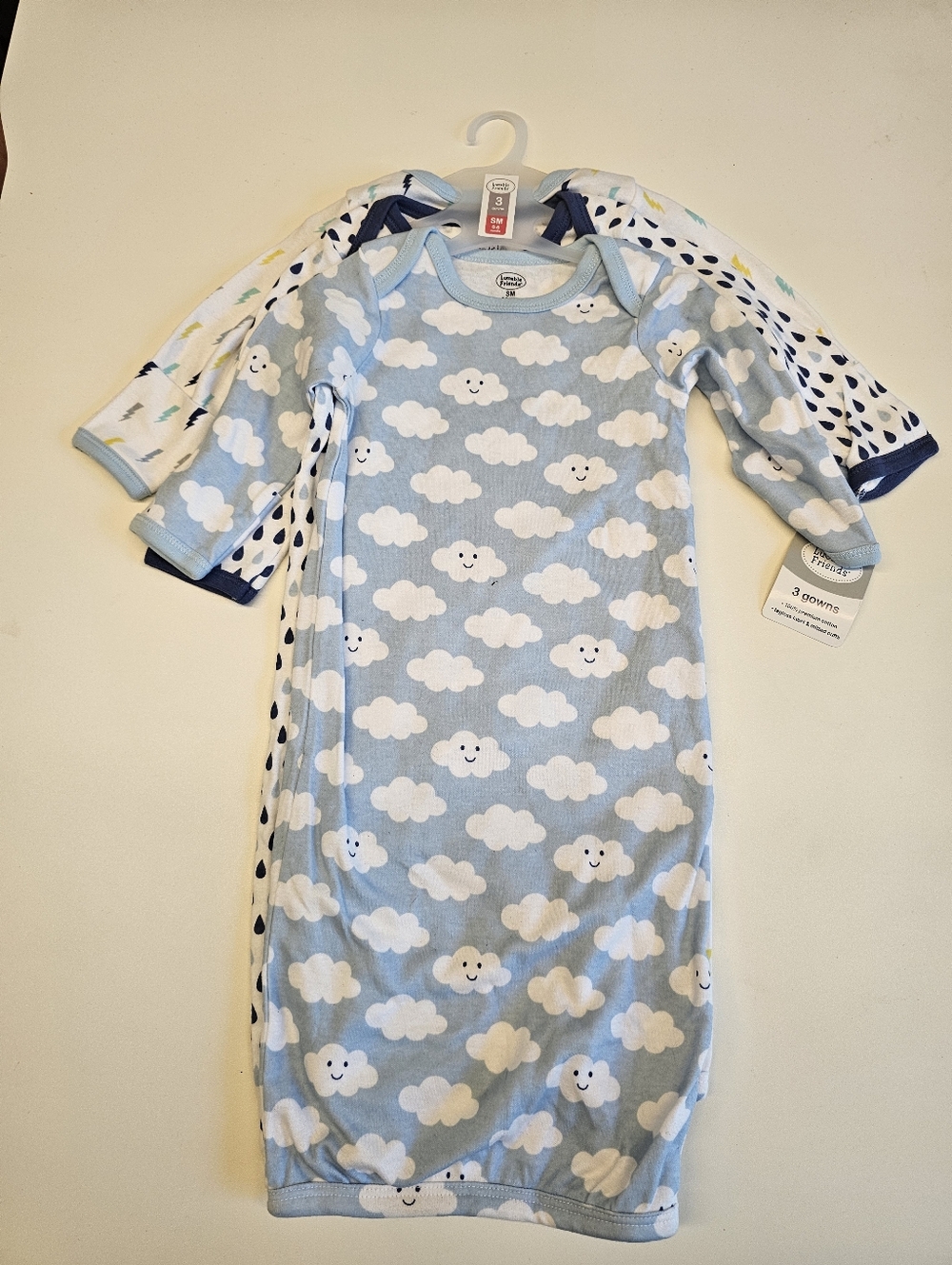 NWT | 0-6M | Luvable Friends | 3 Pack Baby Sleep Gowns Clouds - Picture 2 of 5